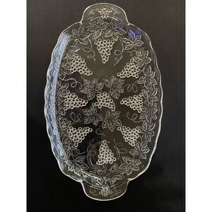 Vintage Crystal Cut Anchor Hocking‎ Grape Patterned Glass Snack Plate